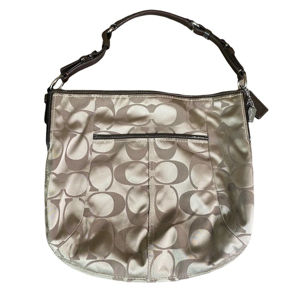 Coach Soho Sateen Signature Hobo Bag Gold Khaki Brown Tote